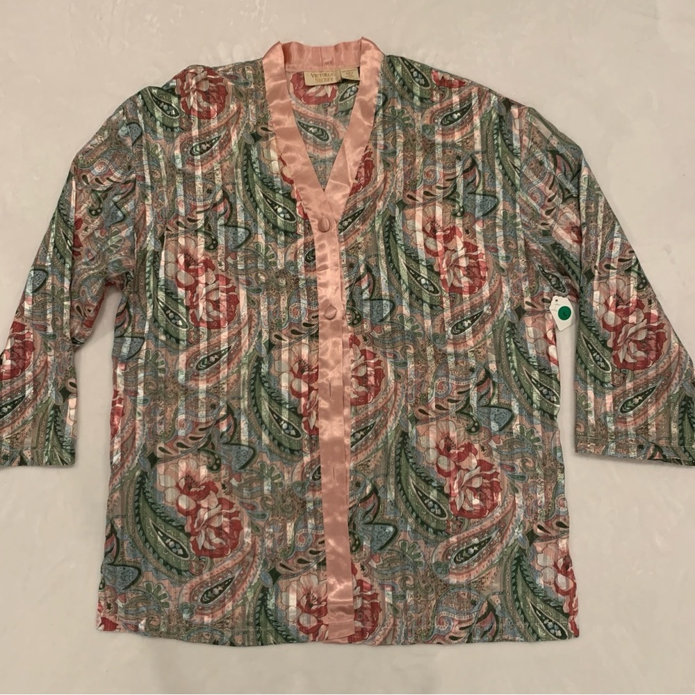 Victorias Secret Gold Label Floral Nightshirt Pink Green Sheer VTG Women…